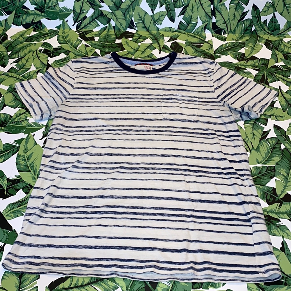1901 Men’s Short-Sleeve Blue/Creamish-White Shirt Size Large